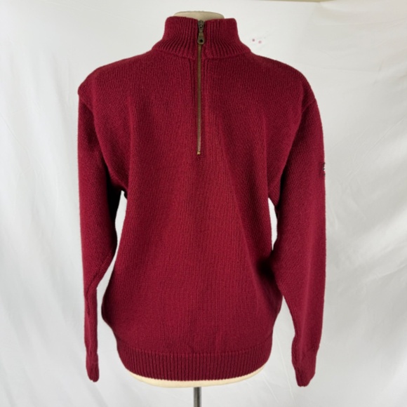 Norlender Norway Ski Sweater M Red Wool Blend Quarter Zip Pullover Excellent - Picture 10 of 11